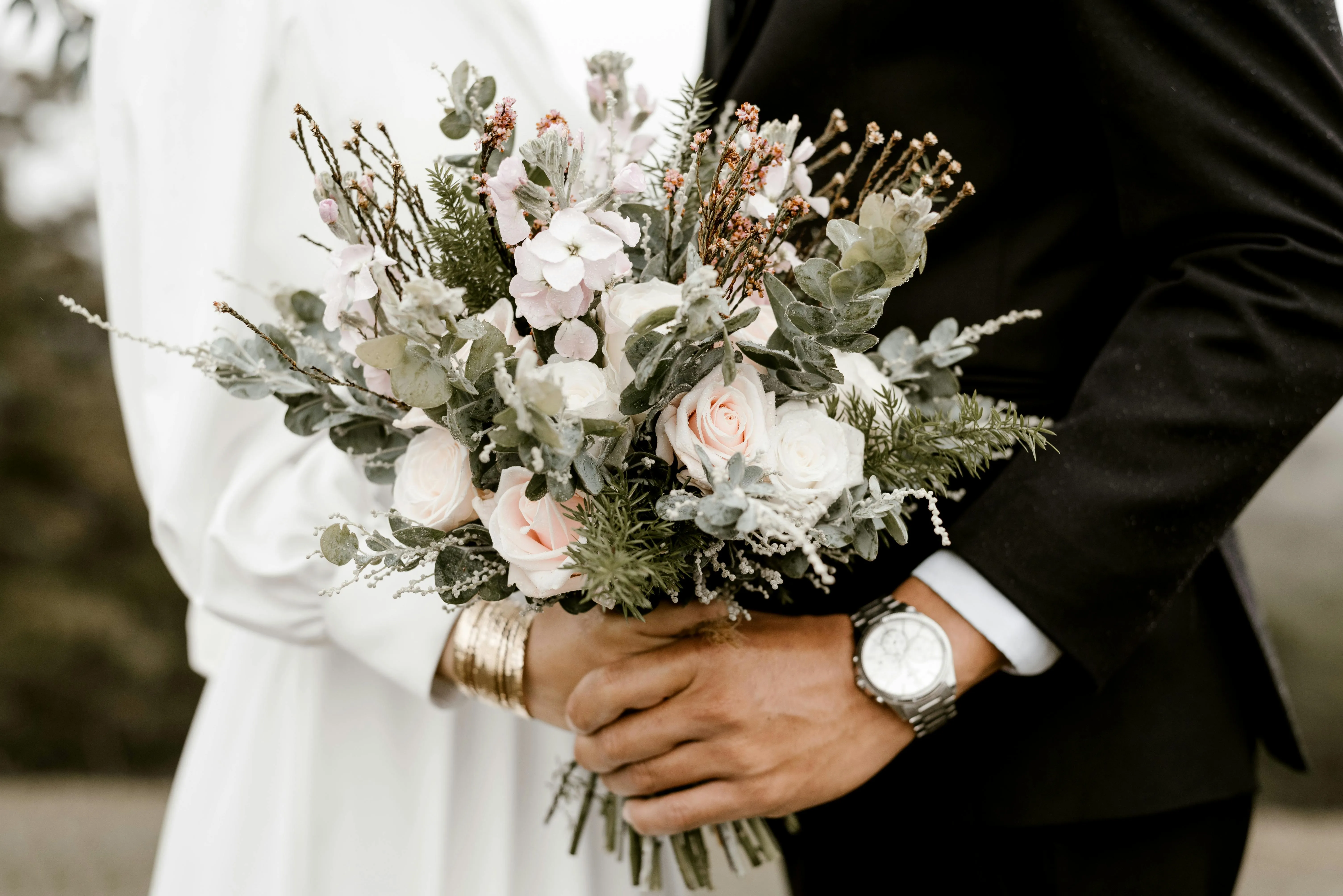 Wedding celebration with flowers and lights